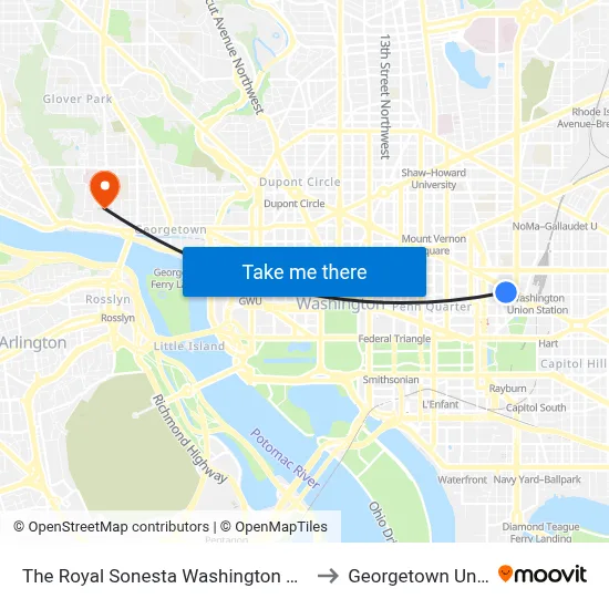 The Royal Sonesta Washington Dc Capitol Hill to Georgetown University map