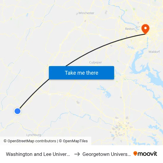 Washington and Lee University to Georgetown University map