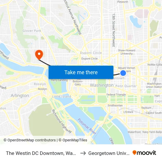 The Westin DC Downtown, Washington to Georgetown University map