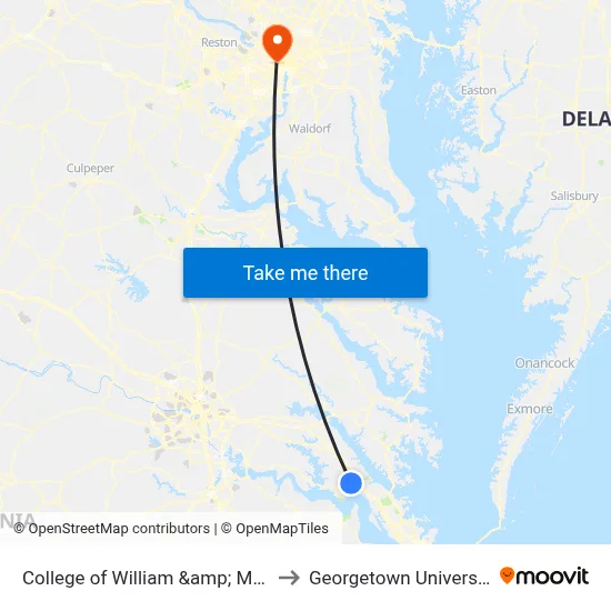 College of William &amp; Mary to Georgetown University map