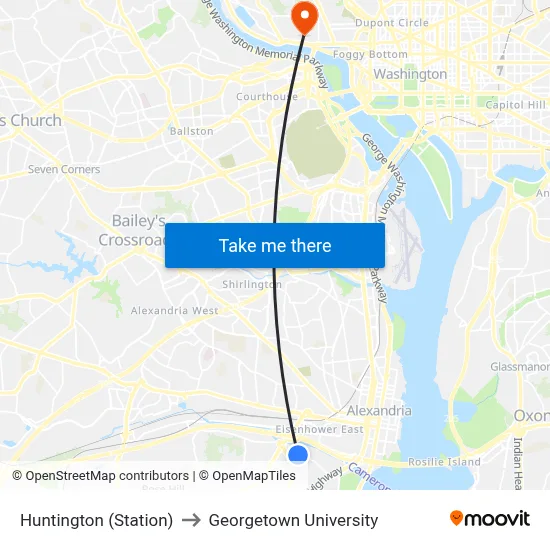 Huntington (Station) to Georgetown University map