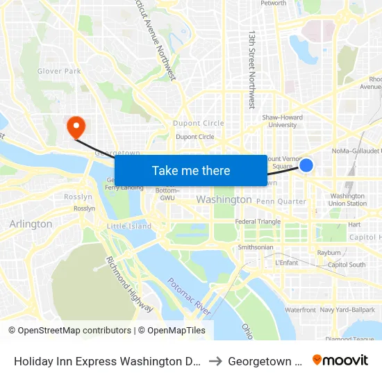 Holiday Inn Express Washington DC Downtown by IHG to Georgetown University map