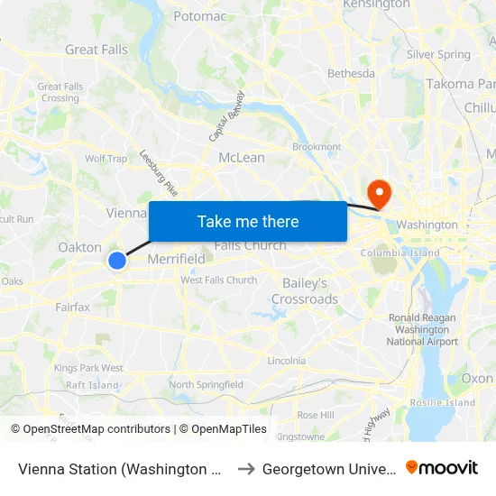 Vienna Station (Washington Metro) to Georgetown University map