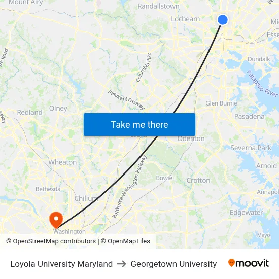 Loyola University Maryland to Georgetown University map