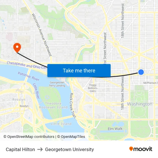 Capital Hilton to Georgetown University map