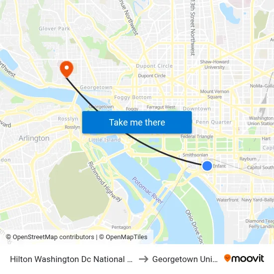 Hilton Washington Dc National Mall Hotel to Georgetown University map