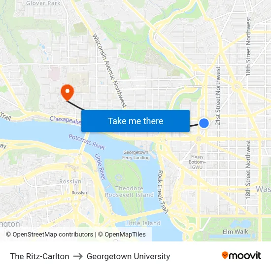 Ritz-Carlton to Georgetown University map