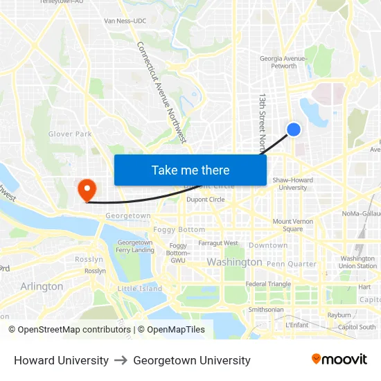 Howard University to Georgetown University map