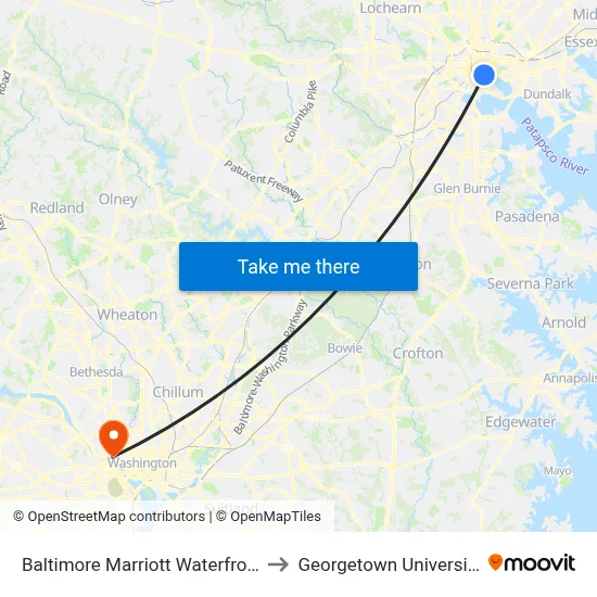 Baltimore Marriott Waterfront to Georgetown University map