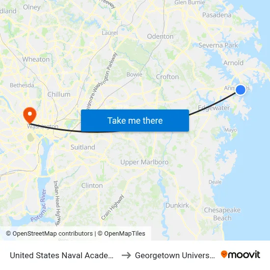 United States Naval Academy to Georgetown University map