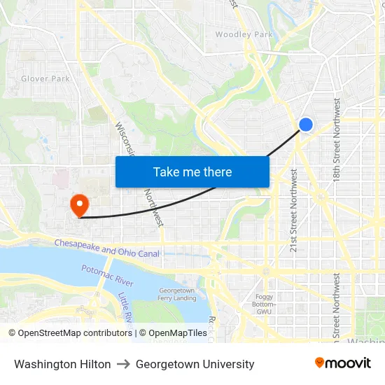Washington Hilton to Georgetown University map