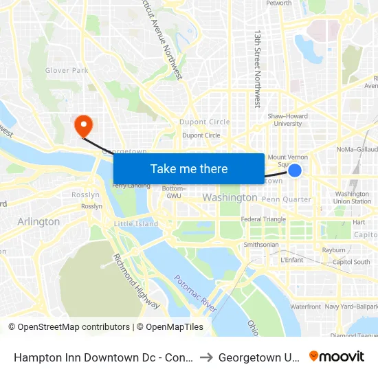 Hampton Inn Downtown Dc - Convention Center to Georgetown University map
