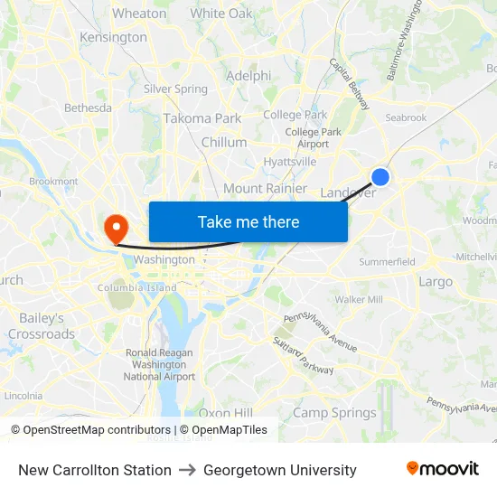 New Carrollton Station to Georgetown University map