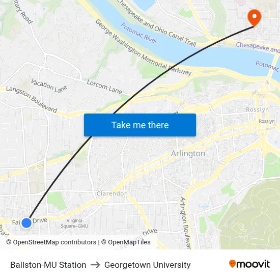 Ballston-MU Station to Georgetown University map