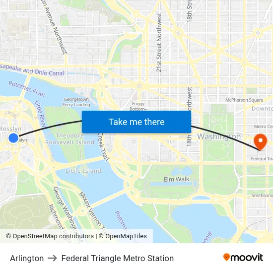 Arlington to Federal Triangle Metro Station map