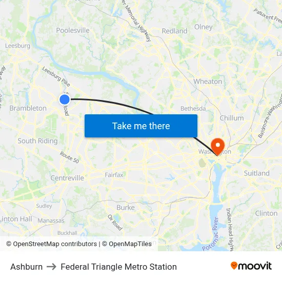 Ashburn to Federal Triangle Metro Station map