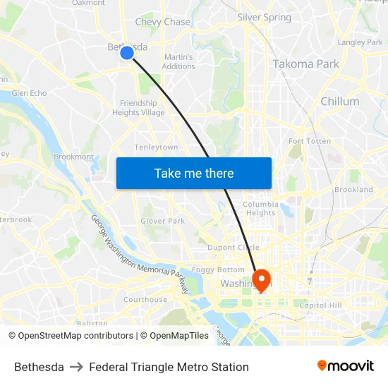 Bethesda to Federal Triangle Metro Station map