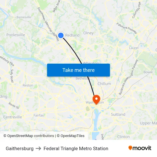 Gaithersburg to Federal Triangle Metro Station map