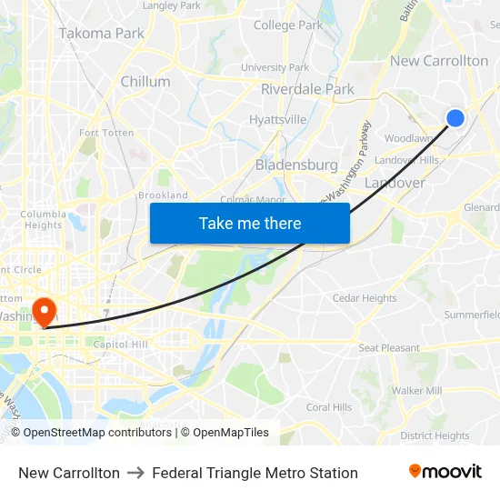 New Carrollton to Federal Triangle Metro Station map