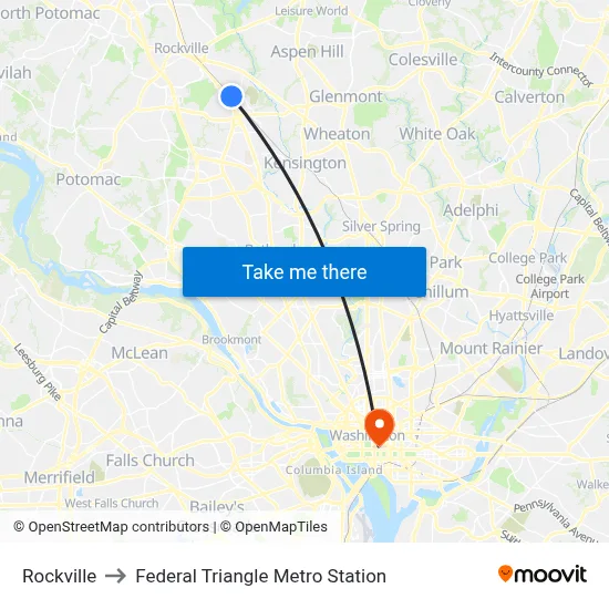 Rockville to Federal Triangle Metro Station map