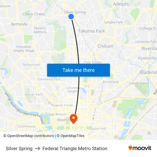 Silver Spring to Federal Triangle Metro Station map
