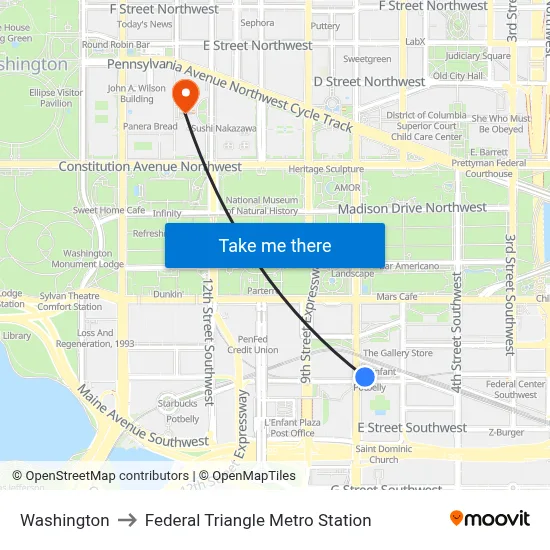 Washington to Federal Triangle Metro Station map