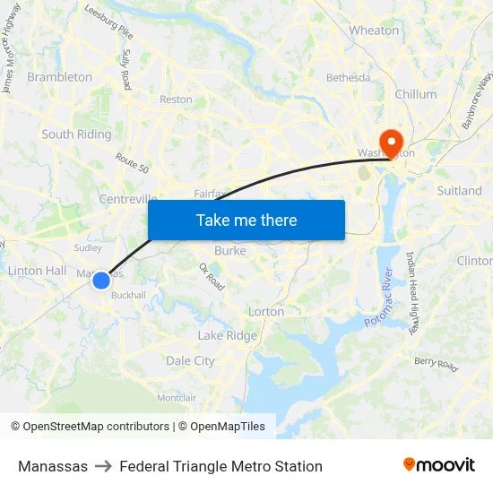 Manassas to Federal Triangle Metro Station map