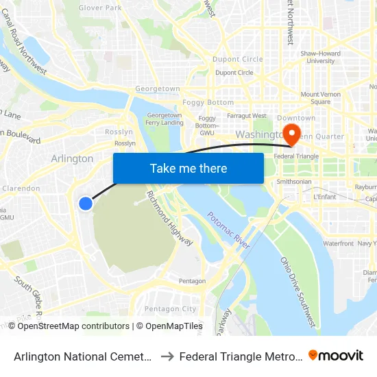 Arlington National Cemetery Tours to Federal Triangle Metro Station map