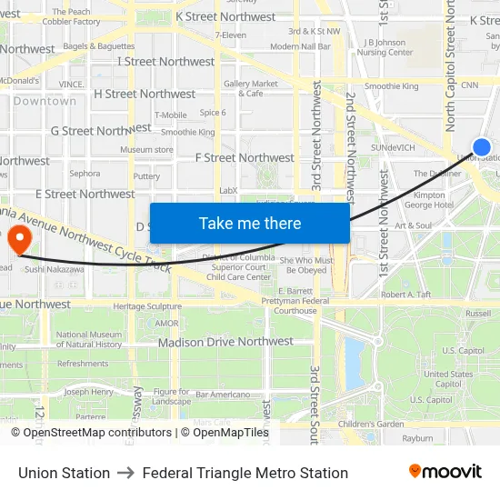 Union Station to Federal Triangle Metro Station map