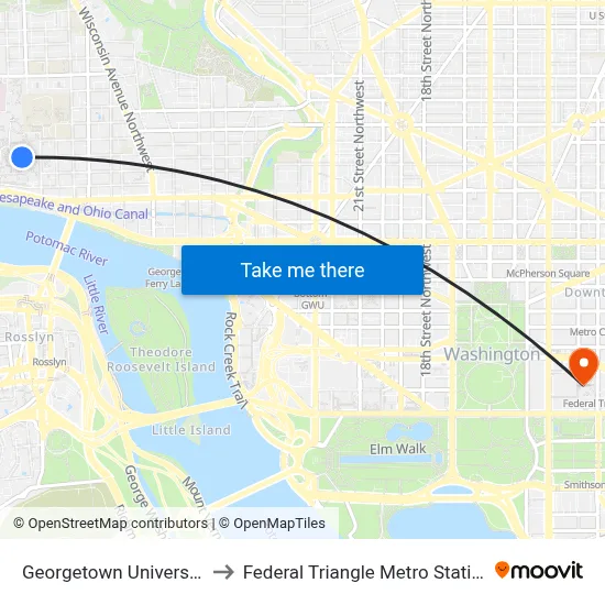 Georgetown University to Federal Triangle Metro Station map