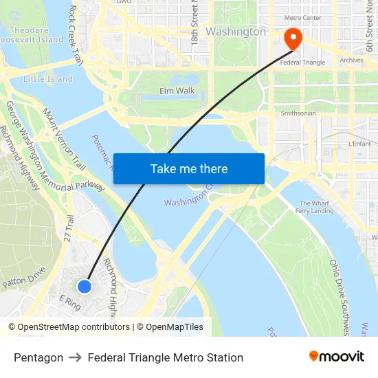 Pentagon to Federal Triangle Metro Station map