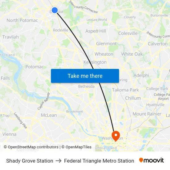 Shady Grove Station to Federal Triangle Metro Station map