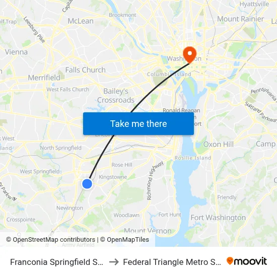 Franconia Springfield Station to Federal Triangle Metro Station map