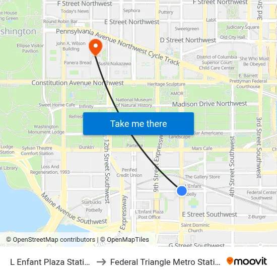 L Enfant Plaza Station to Federal Triangle Metro Station map