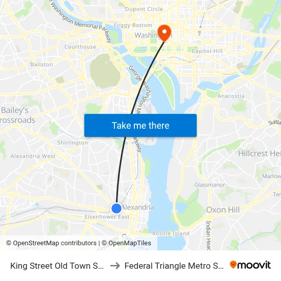 King Street Old Town Station to Federal Triangle Metro Station map