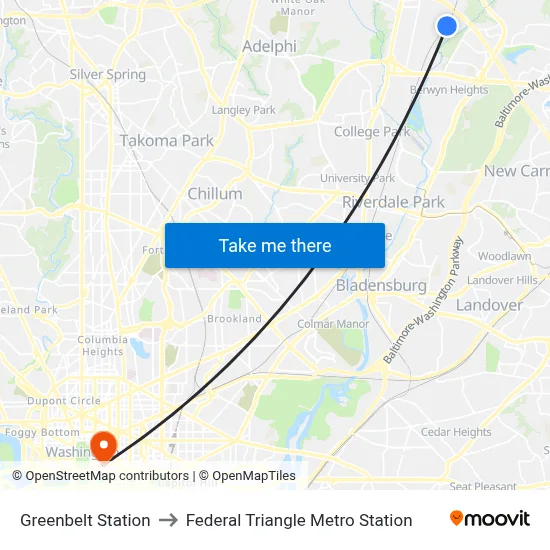 Greenbelt Station to Federal Triangle Metro Station map