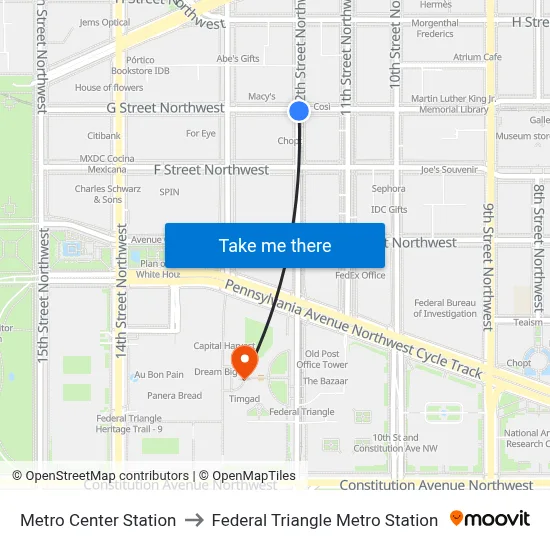 Metro Center Station to Federal Triangle Metro Station map