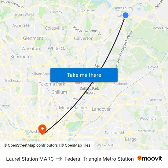 Laurel Station MARC to Federal Triangle Metro Station map
