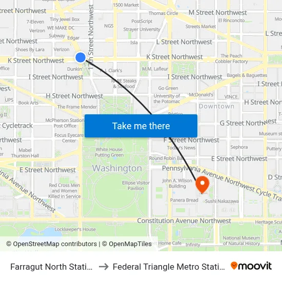 Farragut North Station to Federal Triangle Metro Station map