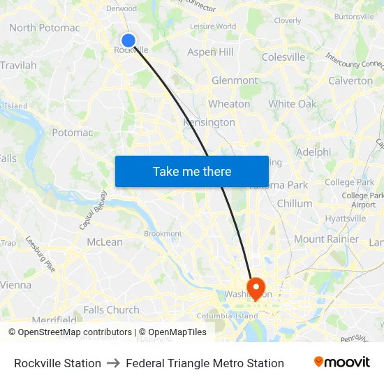 Rockville Station to Federal Triangle Metro Station map