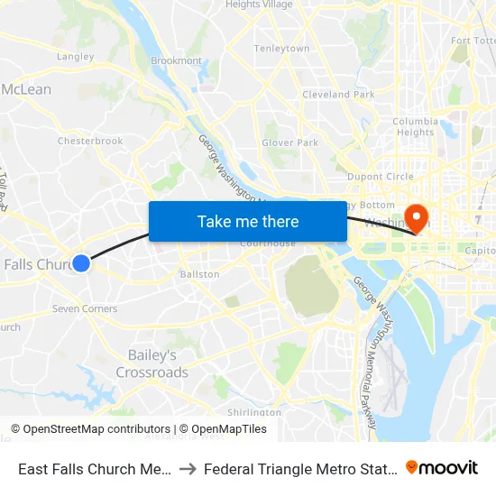 East Falls Church Metro to Federal Triangle Metro Station map