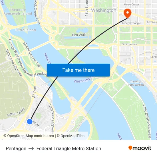 Pentagon to Federal Triangle Metro Station map