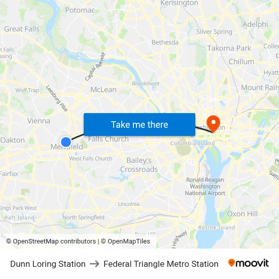 Dunn Loring Station to Federal Triangle Metro Station map