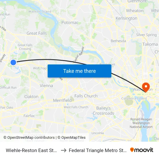 Wiehle-Reston East Station to Federal Triangle Metro Station map