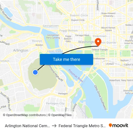 Arlington National Cemetery to Federal Triangle Metro Station map