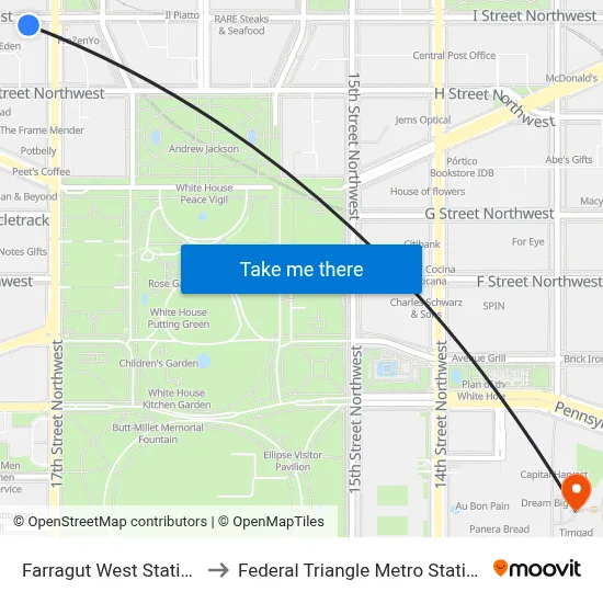 Farragut West Station to Federal Triangle Metro Station map