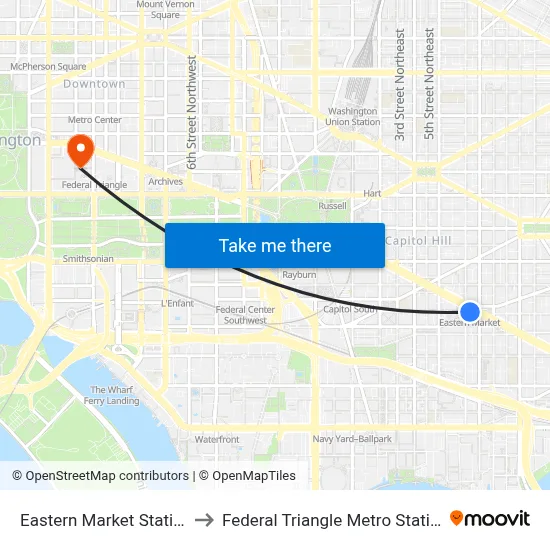 Eastern Market Station, Eastern Market Station, 701 Pennsylvania Ave SE, Washington, DC 20003, USA to Federal Triangle Metro Station map