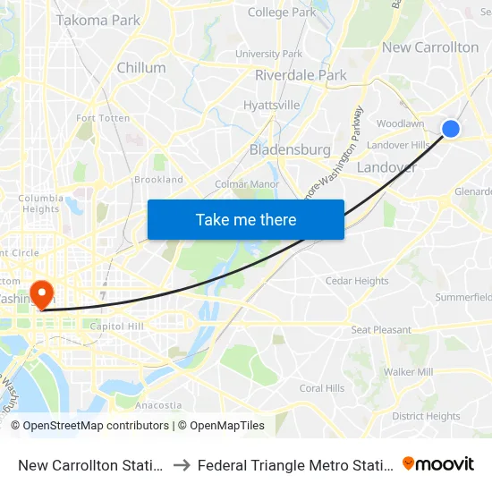 New Carrollton Station to Federal Triangle Metro Station map