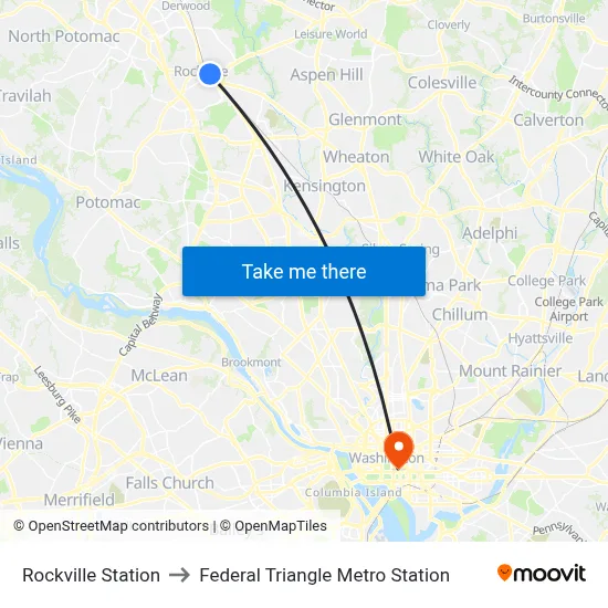 Rockville Station to Federal Triangle Metro Station map