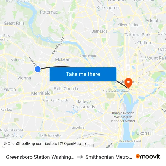 Greensboro Station Washington Metro to Smithsonian Metro Station map